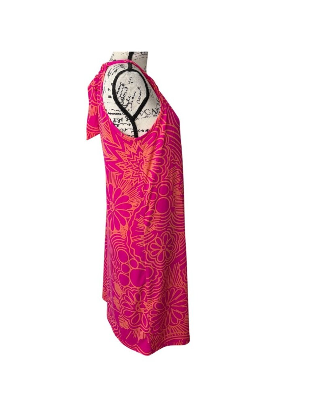 Trina Turk Women Size M Dress Juju Halter Mini Shift Floral Pink Orange Tie-Neck - Picture 2 of 7